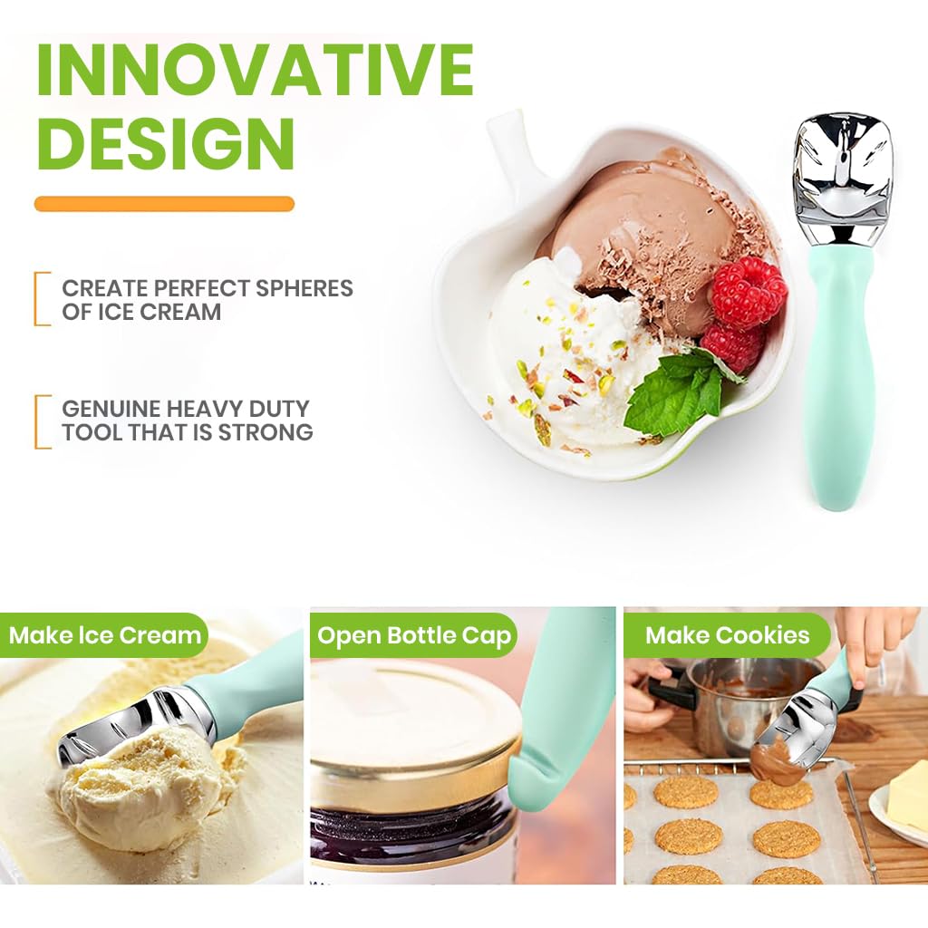 HASTHIP Heavy Duty Ice Cream Scoop, Professional Metal Ice Cream Spoon with Anti-Slip Handle, Kitchen Tool Stainless Steel Ice Cream Scooper for Gelato, Sorbet, Cookie Dough (Mint) HASTHIP Heavy Duty Ice Cream Scoop, Professional Metal Ice Cream Spoon with Anti-Slip Handle, Kitchen Tool Stainless Steel Ice Cream Scooper for Gelato, Sorbet, Cookie Dough (Mint)